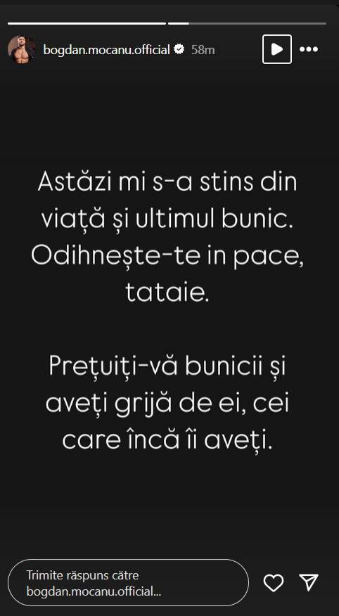 Bogdan Mocanu, în doliu. Un membru din familia lui a murit astăzi: „Odihnește-te în pace”