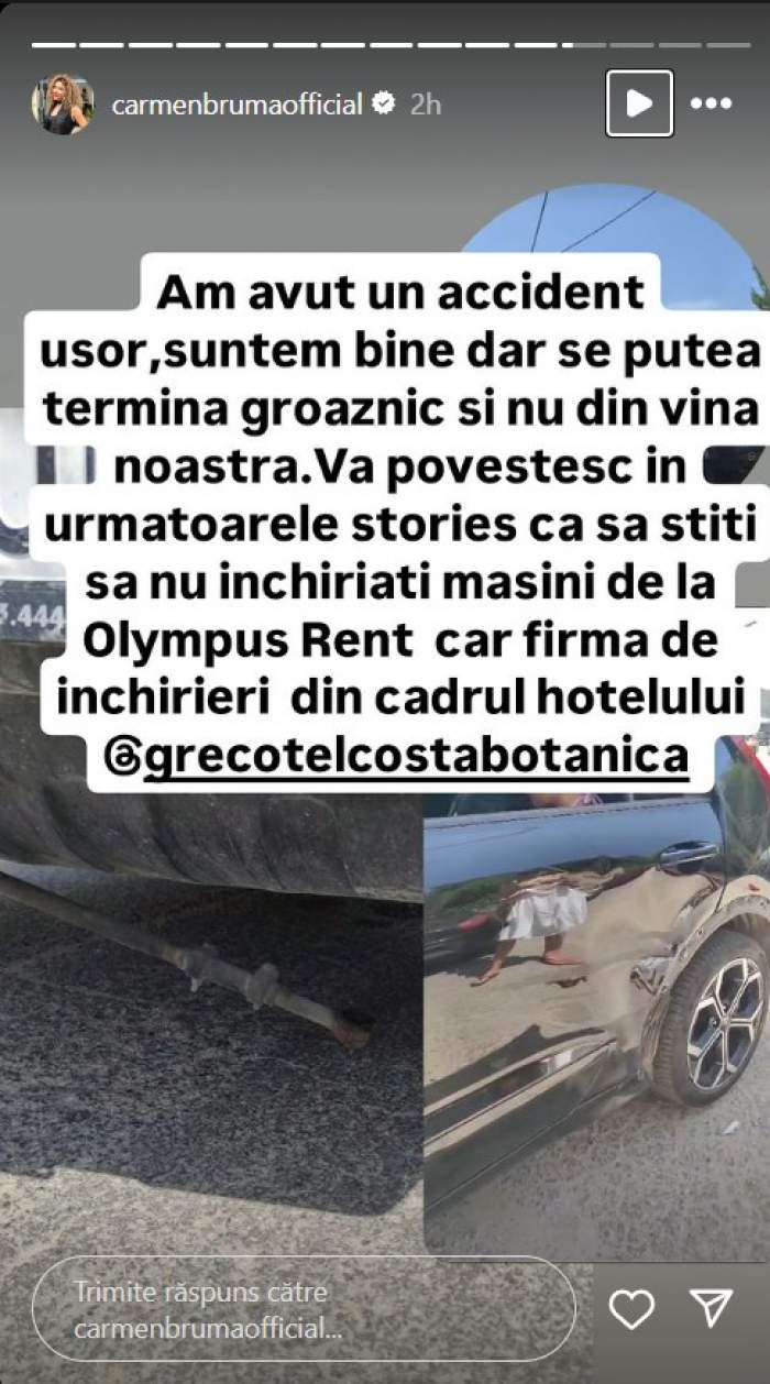 Carmen Brumă și familia ei, implicați într-un accident, în Corfu. Au trecut prin momente de panică: „Se putea termina groaznic”
