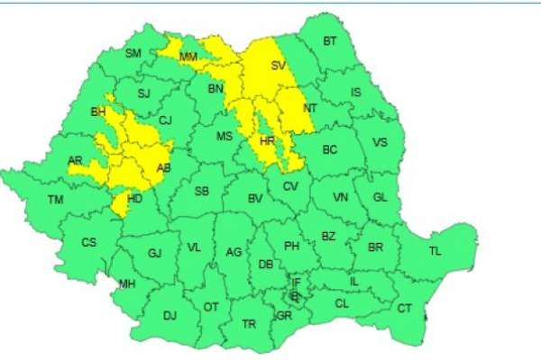 Anunț ANM de ultimă oră! Condiții extreme în mai multe zone din țară. Meteorologii au emis cod galben de vreme rea