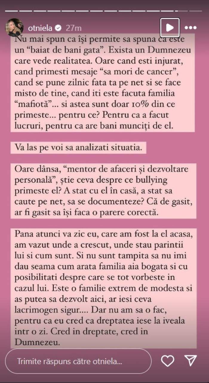Ca o tigroaică! Otniela Sandu i-a luat din nou apărarea lui Sebastian Dobrincu! Ce replică le-a dat celor care i-au acuzat iubitul de bullying