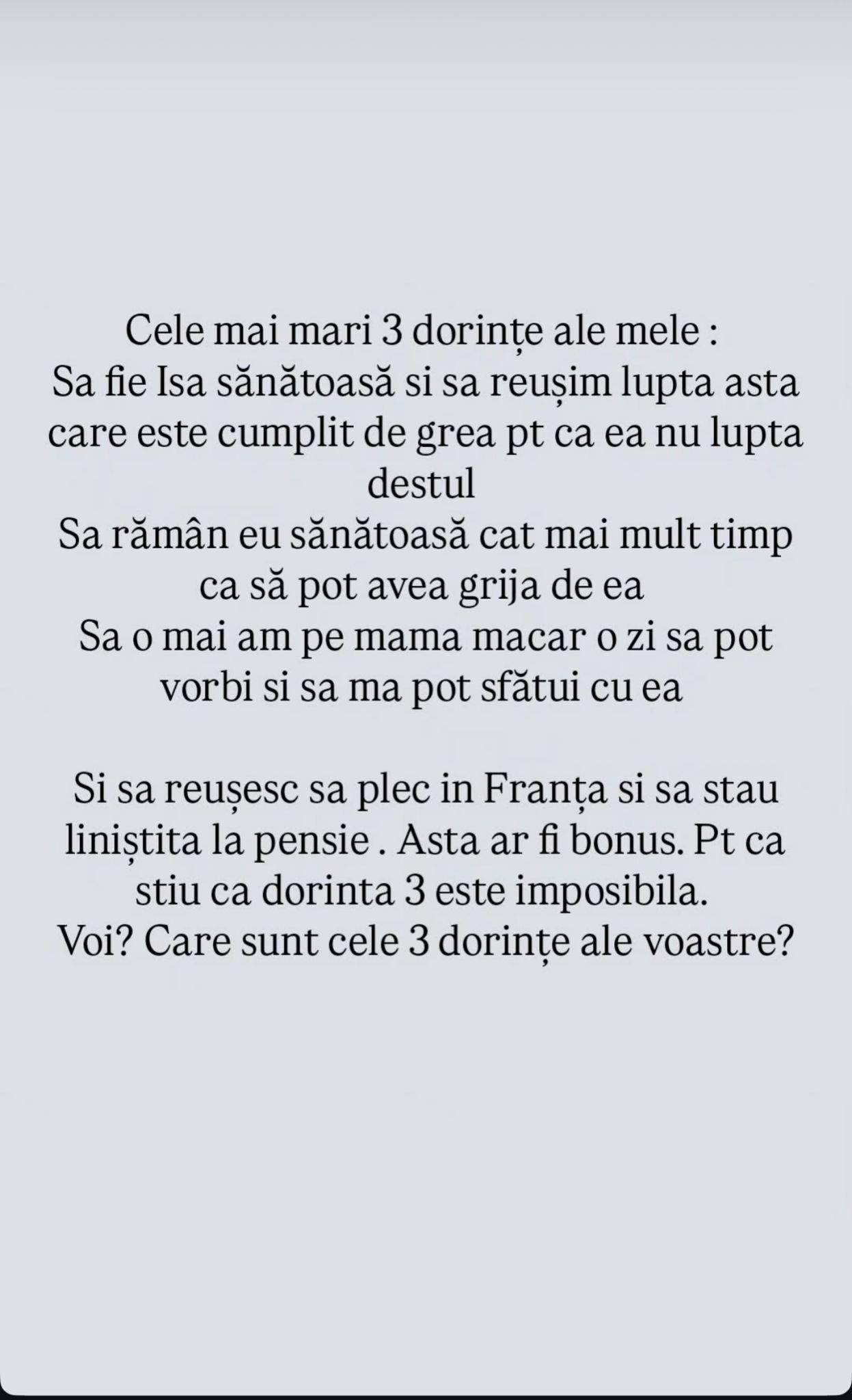 Oana Roman are trei dorințe mari în viață. Vedeta a făcut mărturisiri emoționante: "Să o mai am..."