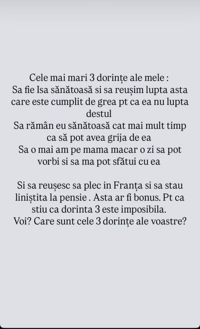 Oana Roman are trei dorințe mari în viață. Vedeta a făcut mărturisiri emoționante: "Să o mai am..."