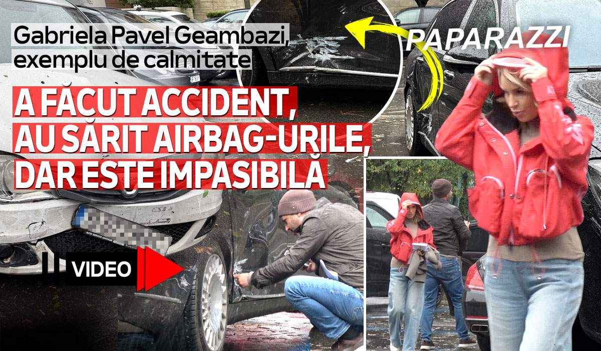 Gabriela Pavel Geambazi, exemplu de calmitate! A făcut accident, au sărit airbag-urile, dar este impasibilă! Imagini de la paparazzi
