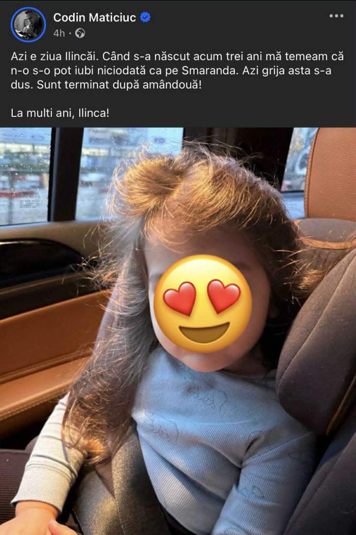Fiica cea mică a lui Codin Maticiuc a împlinit trei ani! Ce urare emoționantă i-a făcut tatăl ei: "Mă temeam că..."