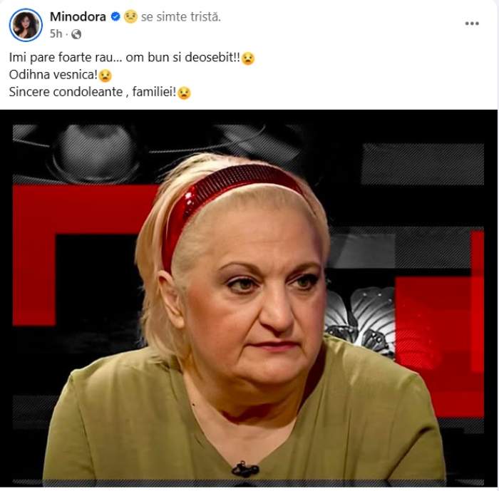 Minodora, mesaj emoționant după moartea Marinelei Chelaru. Actrița s-a stins din viață la vârsta de 66 de ani: "Om bun..."​