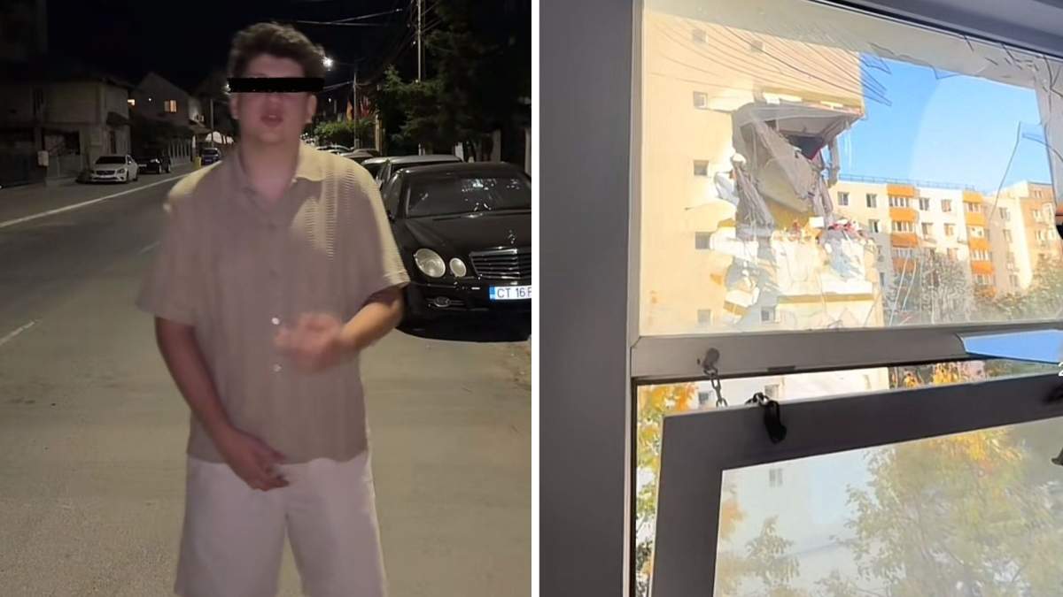 Elevul care a stat fix lângă fereastra distrusă în urma exploziei din cartierul Rahova. A scăpat fără nicio rană