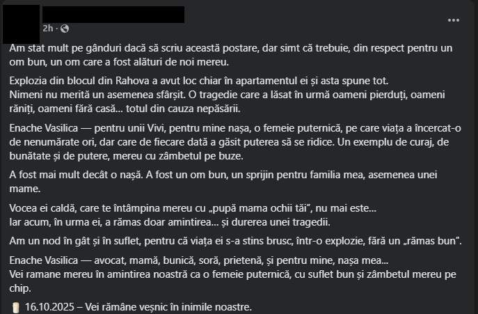 avocata decedata in explozie bloc rahova