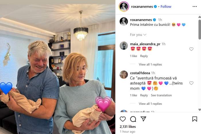 Roxana Nemeș și-a prezentat copiii părinților ei! Imagini emoționante de la prima întâlnire a micuților cu bunicii