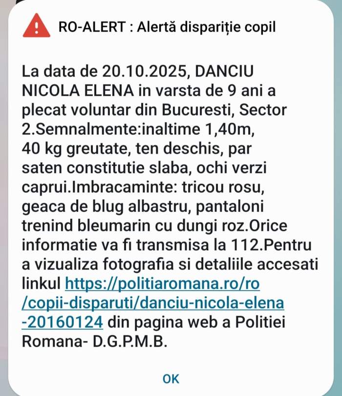 Dacă ai văzut-o, sună la 112! Nicola Elena, o fată în vârstă 9 ani, a dispărut fără urmă. Este căutată de oamenii legii