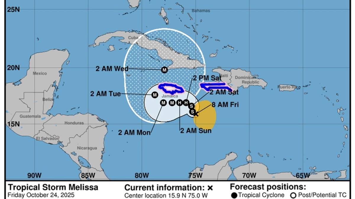 24 octombrie 2025: Furtuna tropicală Melissa se îndreaptă încet prin Caraibe cu o viteză de 1,6 km/h.