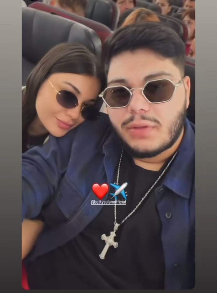 Betty Salam, în ipostaze tandre alături de Roberto Tudor, în avion. Unde au plecat amorezii