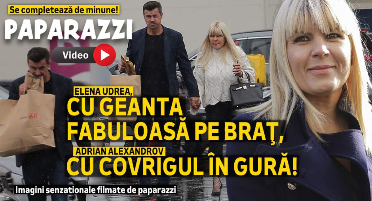 Se completează de minune! Elena Udrea, cu geanta fabuloasă pe braţ, Adrian Alexandrov cu covrigul în gură! Imagini senzaționale filmate de paparazzi