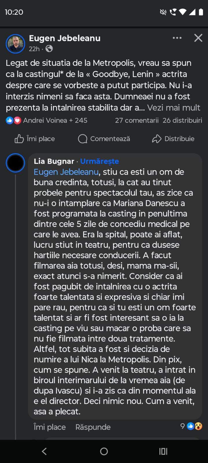 Lia Bugnar sare in ajutorul Marianei Danescu