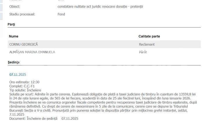 Georgică Cornu, victorie incredibilă în dosarul cu Marina Almășan | Judecătorii i-au admis cererea