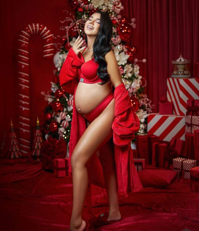 Larisa Udilă, ședință foto sexy, înainte de Crăciun. Influencerița și-a expus burtica de gravidă