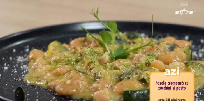 Rețeta lui Chef Horia Manea de fasole cremoasă cu zucchini și pesto. Preparatul pe care merită să îl încerci