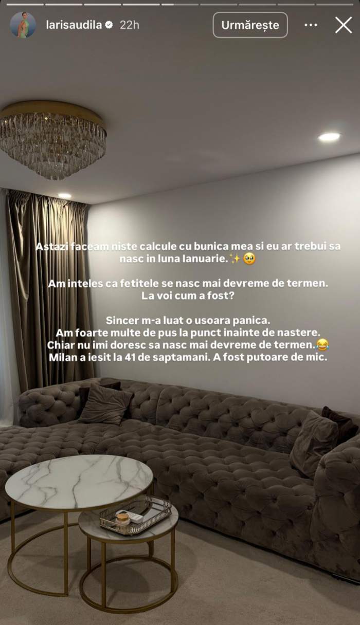 Când va trebui să nască Larisa Udilă. Influencerița a recunoscut că este puțin speriată: "M-a luat o ușoară panică"