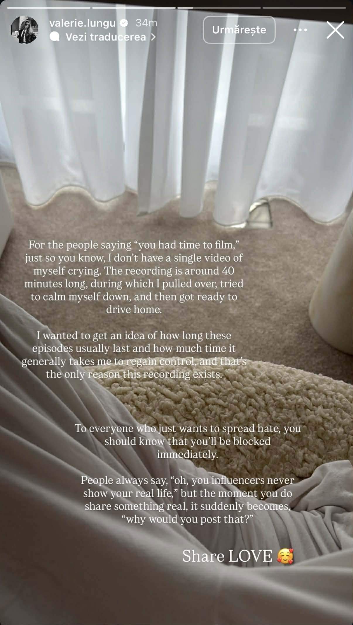 Valerie Lungu, în lacrimi! Influencerița a dezvăluit că are atacuri de panică și a transmis un mesaj celor care o vor critica