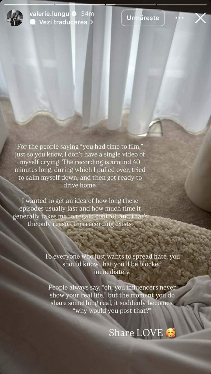 Valerie Lungu, în lacrimi! Influencerița a dezvăluit că are atacuri de panică și a transmis un mesaj celor care o vor critica