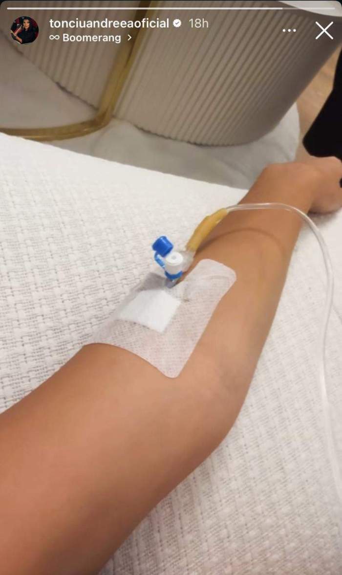 Andreea Tonciu, cu perfuzia în mână