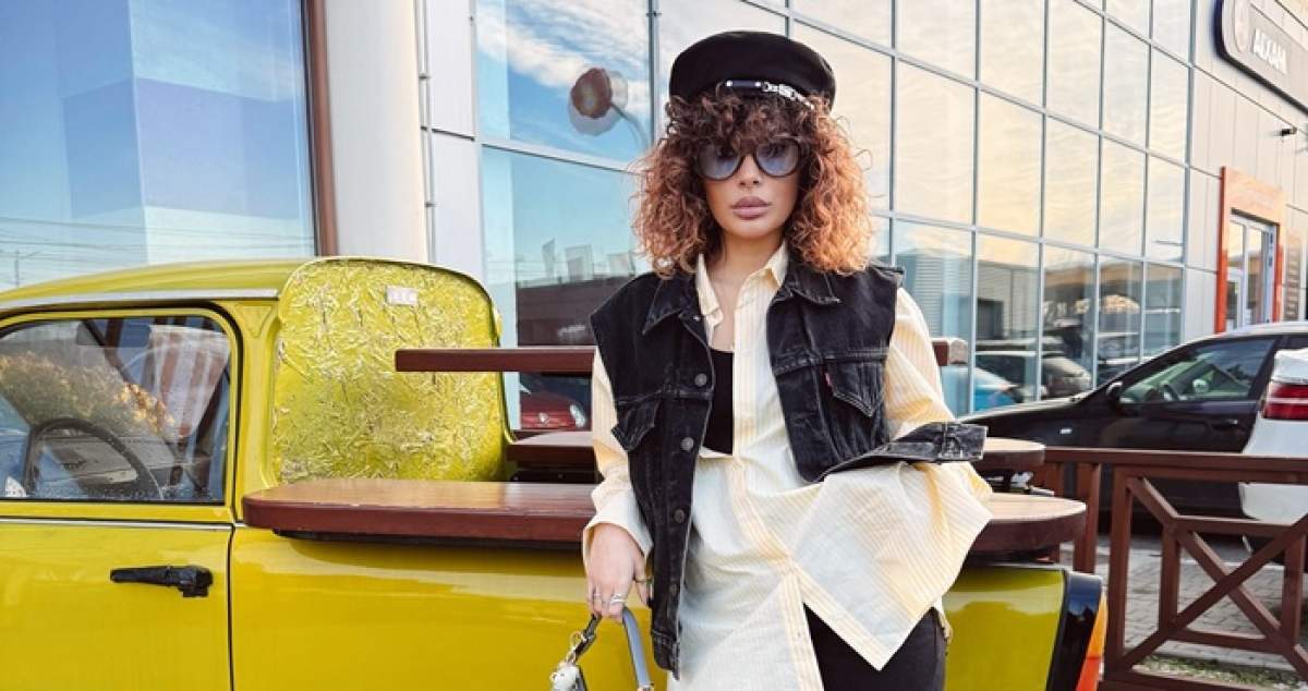 Marisa Paloma, ținută casual, lângă o mașină galbenă