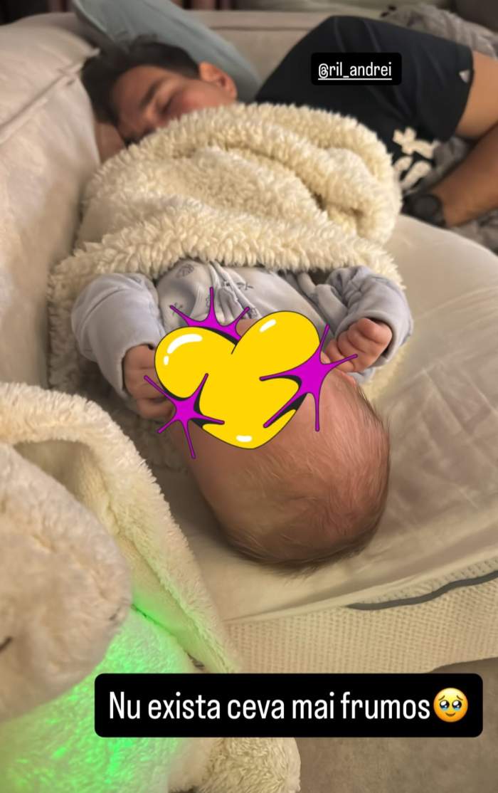 Bebelușul Ilonei Brezoianu doarme alături de tatăl său