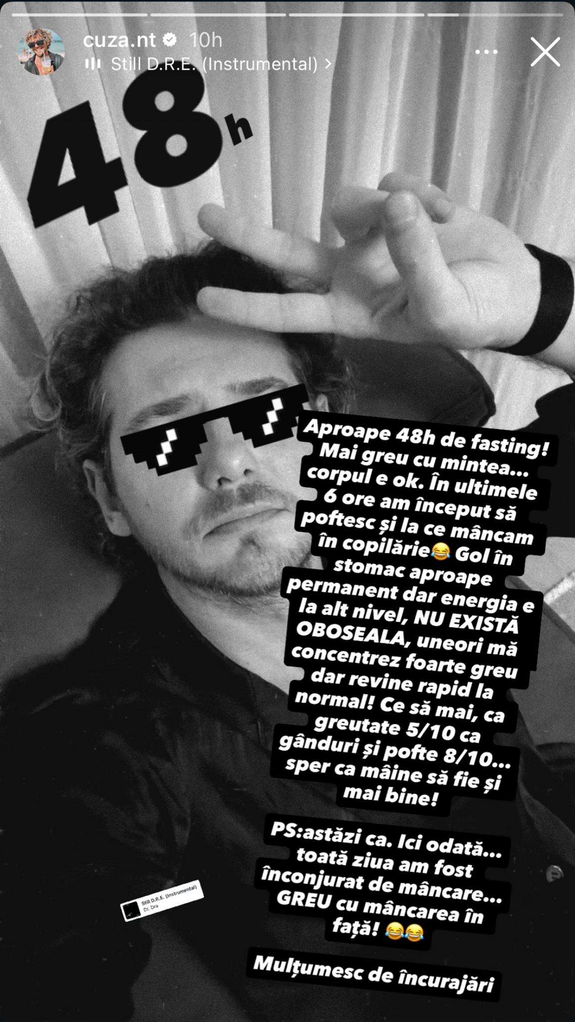 Mesajul transmis de Cuza de la Neatza, pe Instagram