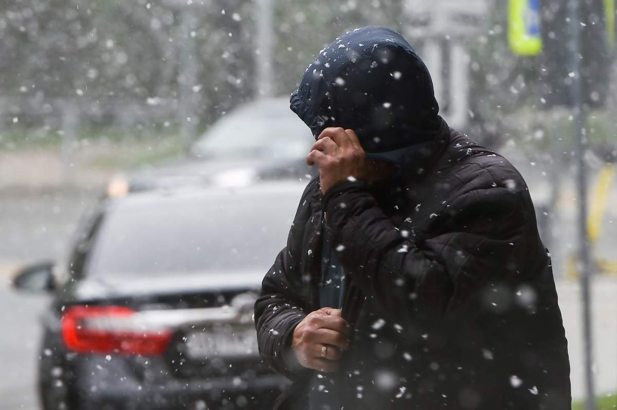 un bărbnat în ninsoare