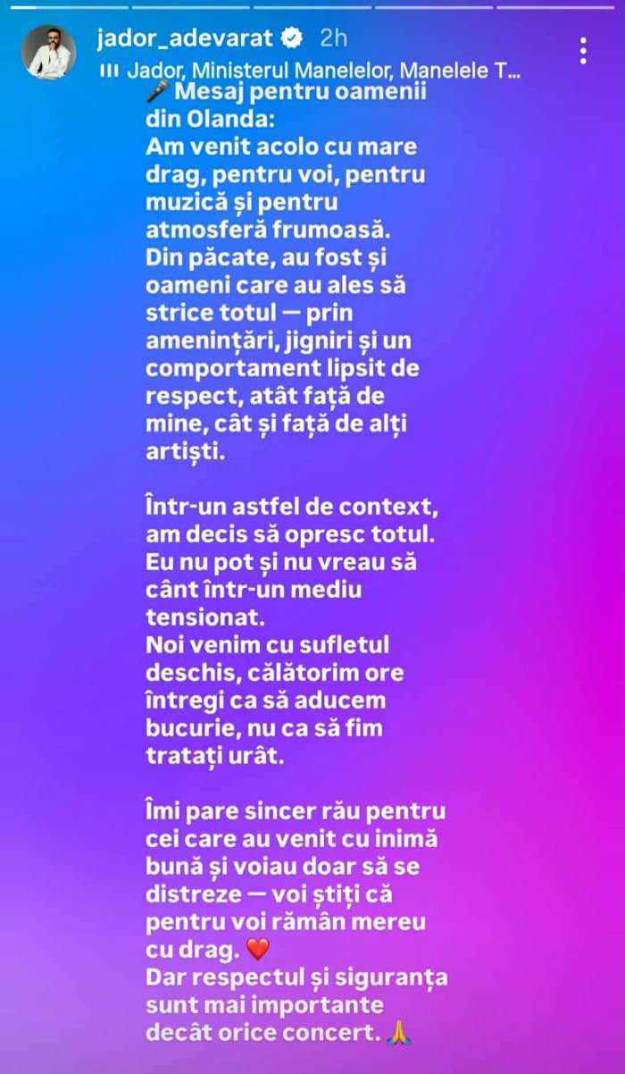 mesajul lui Jador despre scandal