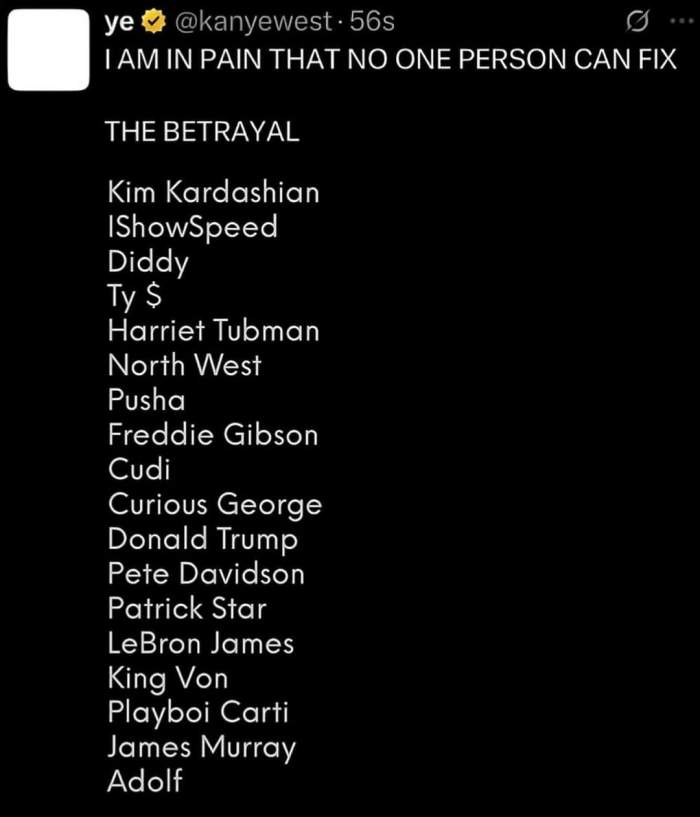 lista publicată de Kanye West