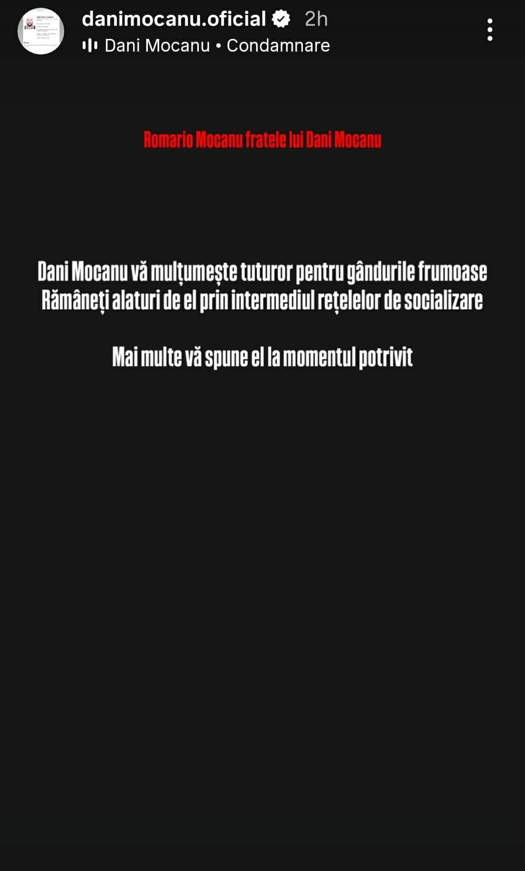 mesajul transmis de featele lui Dani Mocanu în numele său