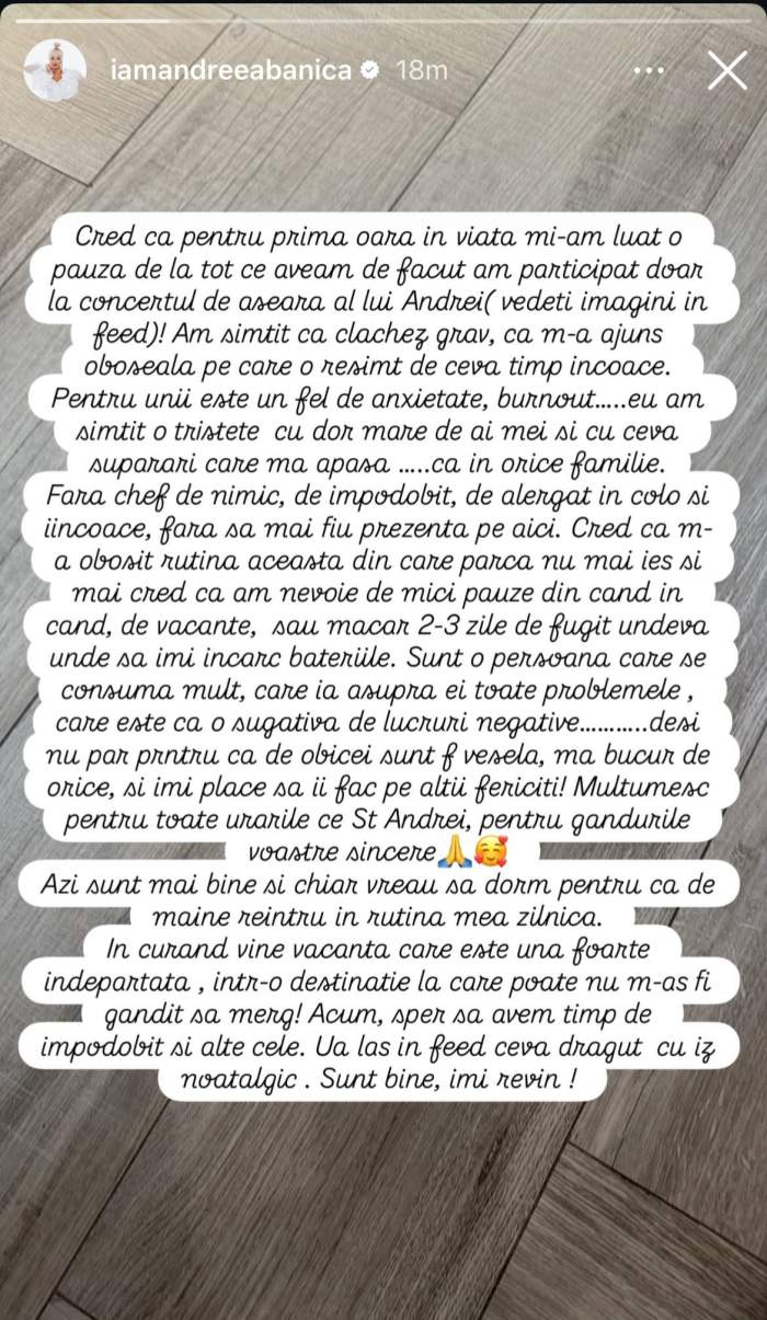 Mesajul postat de Andreea Bănică