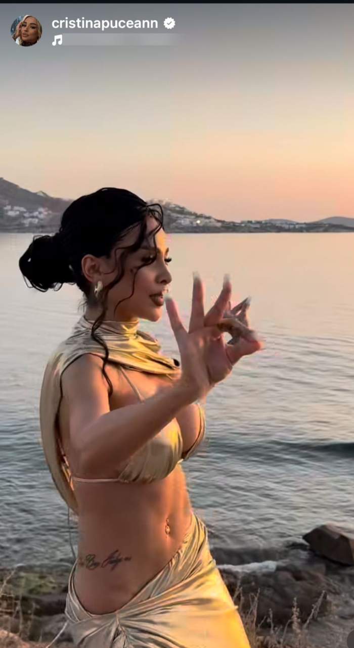 Cristina Pucean, într-o ținută aurie