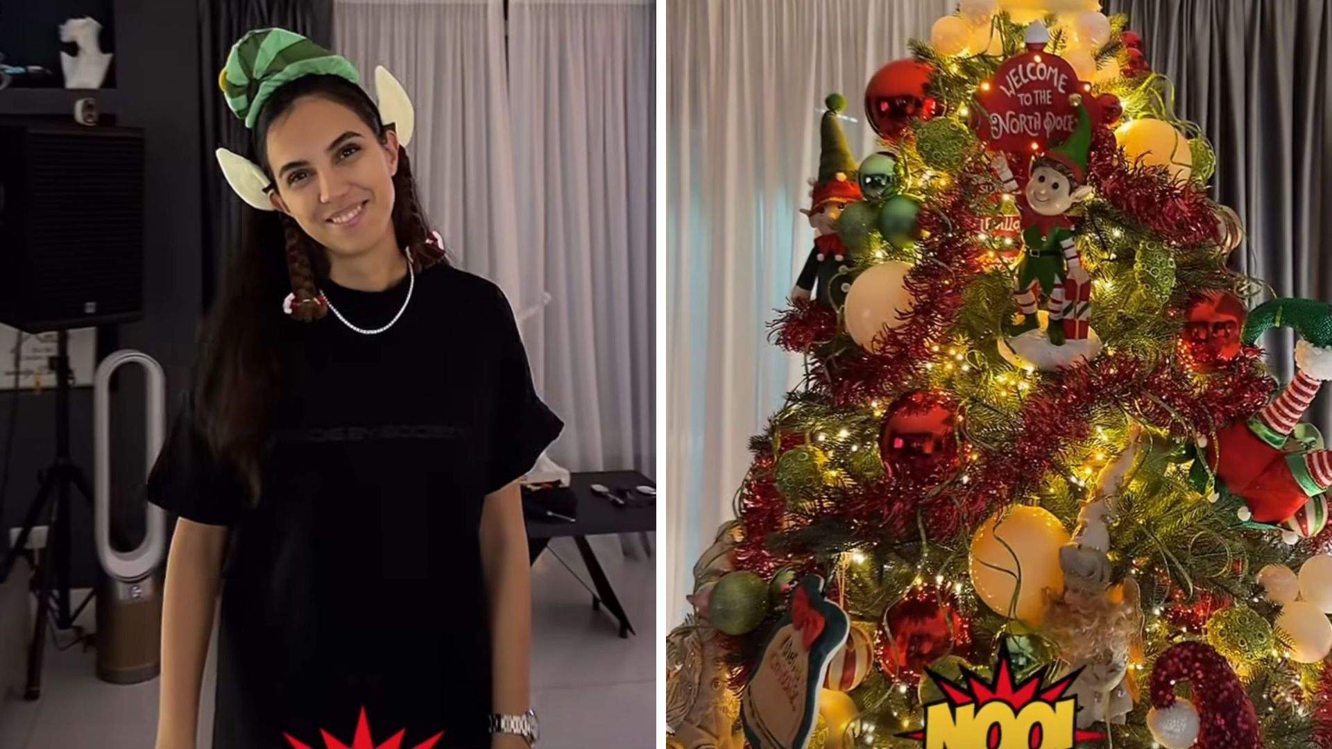 Colaj foto soția lui Dorian Popa și bradul lor de Crăciun