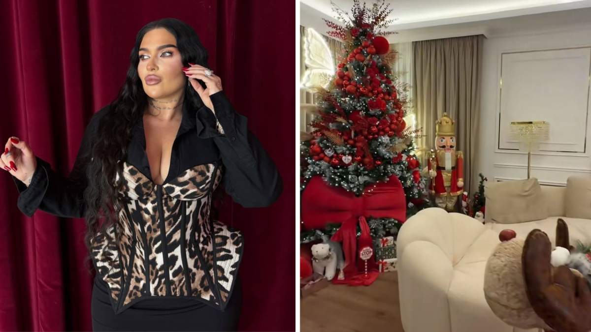 Colaj foto cu Oana Radu și bradul ei