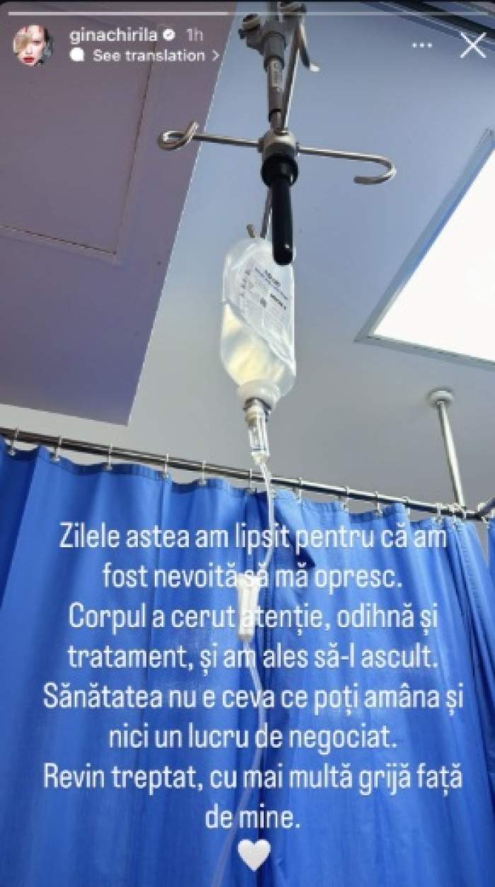 Gina Chirilă a ajuns de urgență la spital! Fosta soție a lui Bogdan Vlădău a avut nevoie de perfuzii