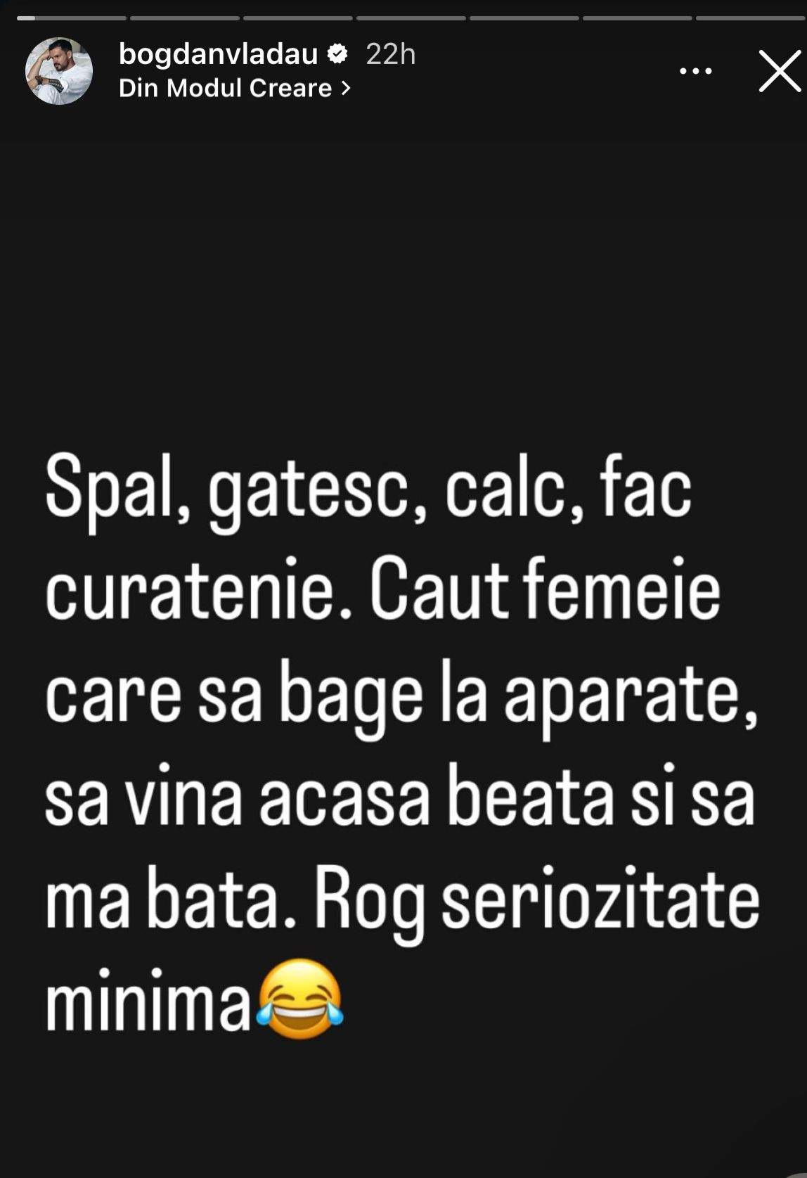 Postarea făcută de Bogdan Vlădău