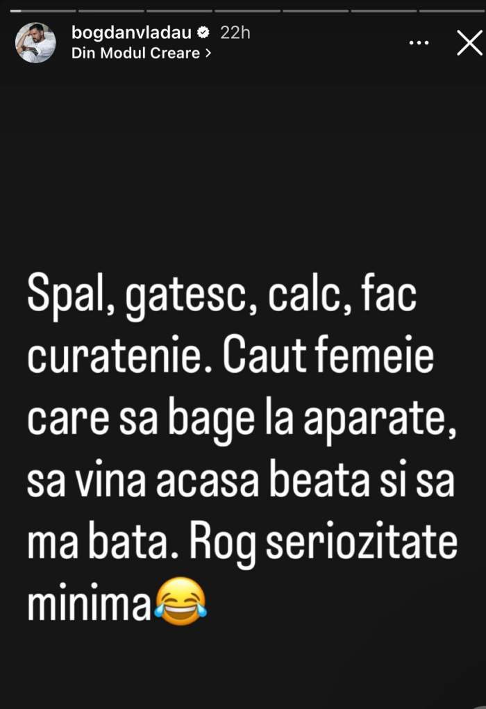 Postarea făcută de Bogdan Vlădău