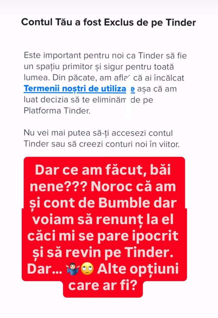 Contul de Tinder al lui Mihai Bendeac, închis