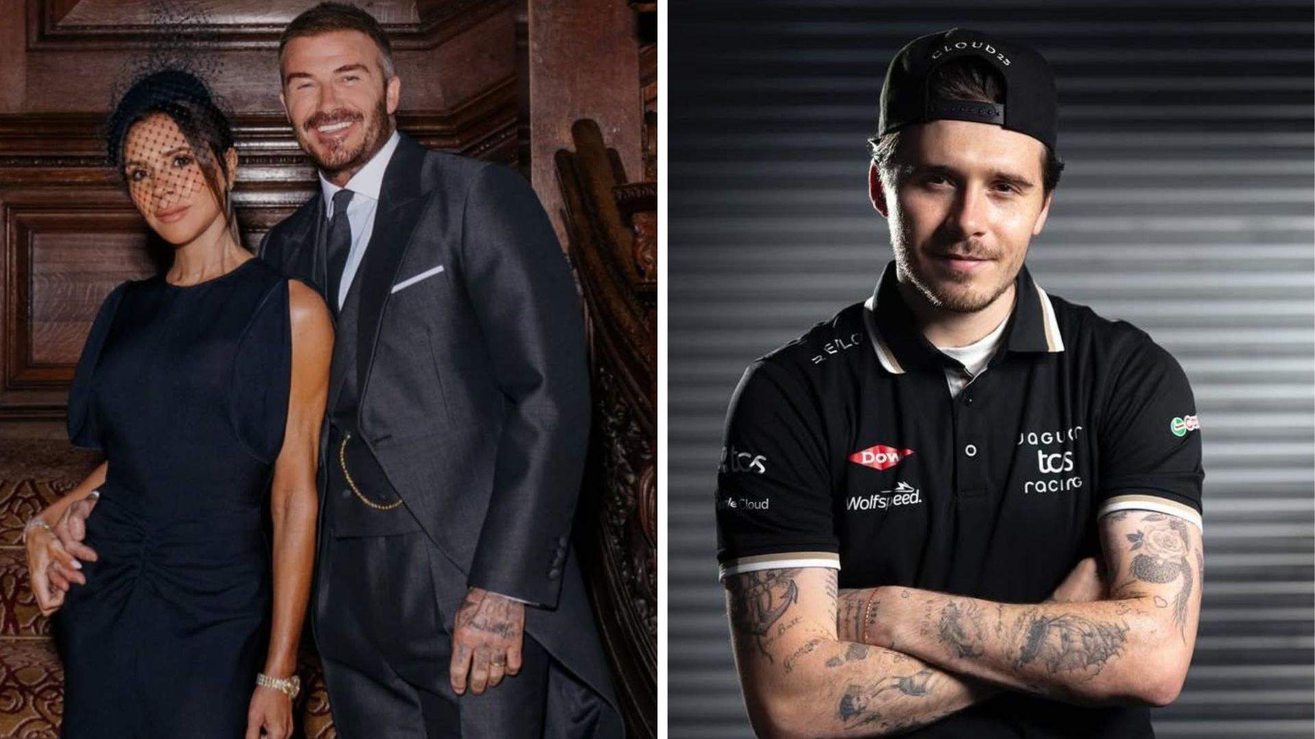 Colaj foto Victoria și David Beckham, și fiul lor