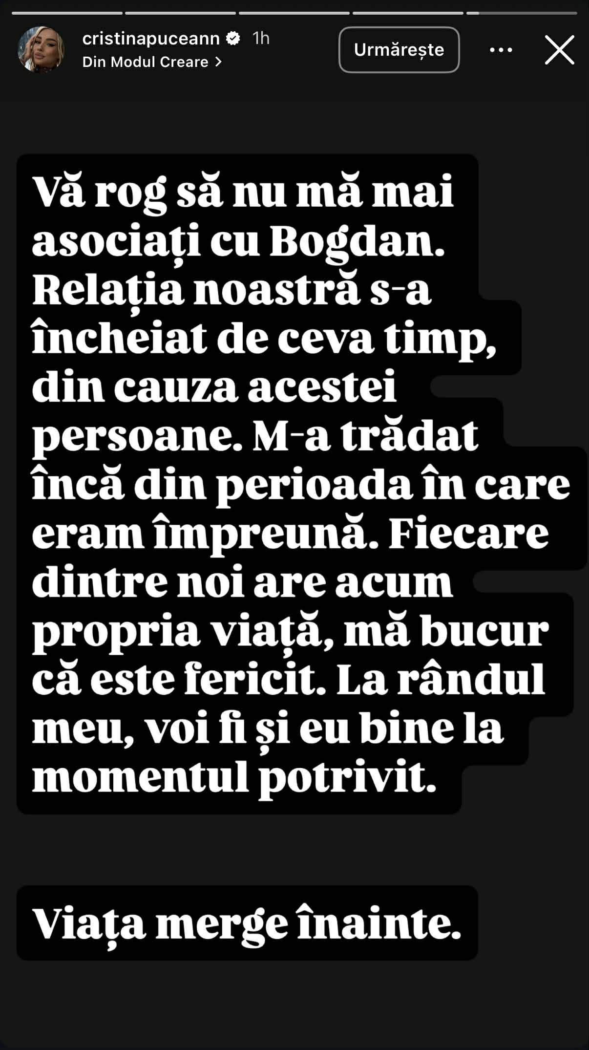 Cristina Pucean, prima reacție după ce Bogdan de la Ploiești și-a asumat relația cu Vanessa. Dansatoarea a transmis un mesaj tranșant