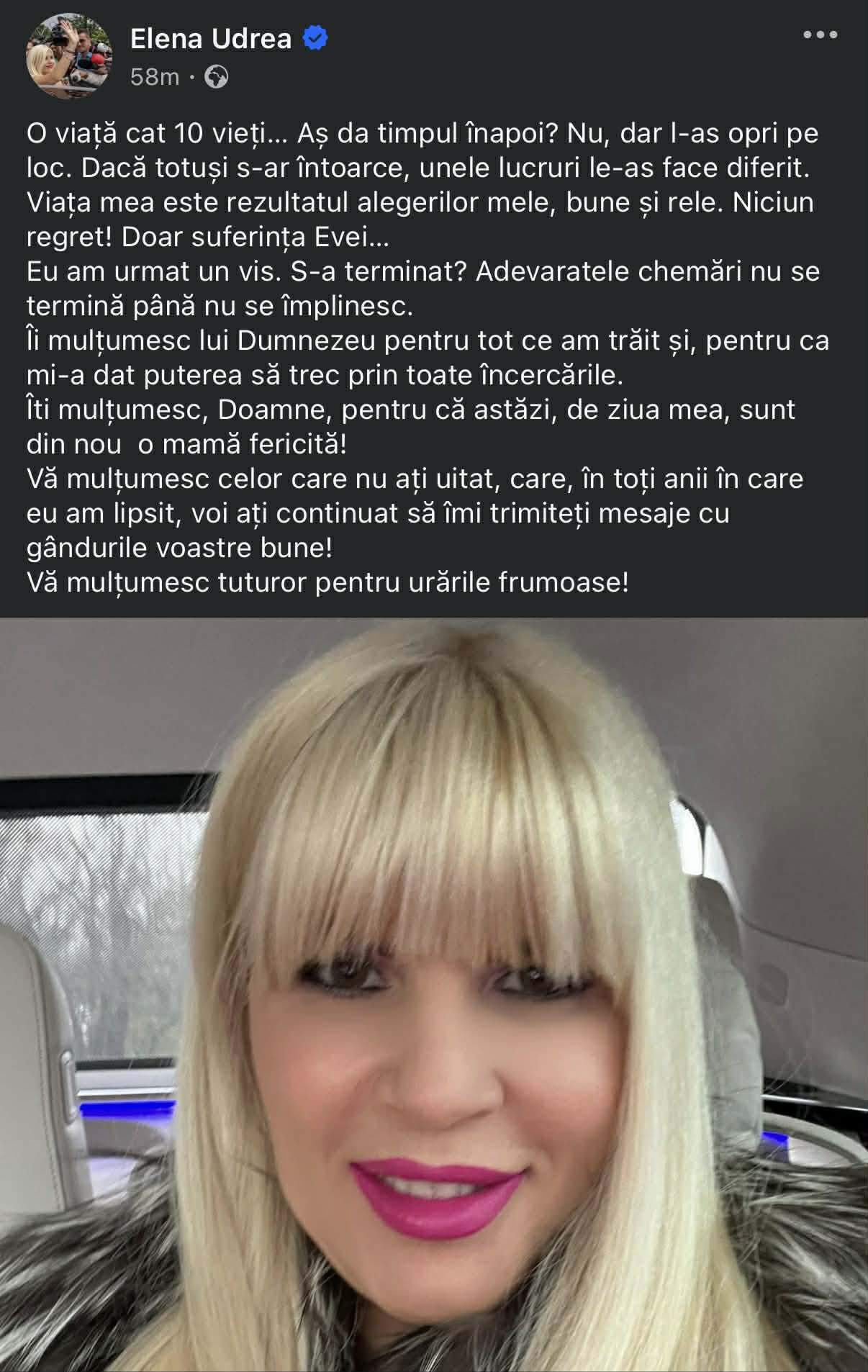 Elena Udrea își sărbătorește ziua de naștere! Ce mesaj emoționant a transmis la împlinirea celor 52 de ani