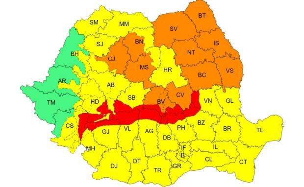 harta județelor afectate de codul roșu de viscol