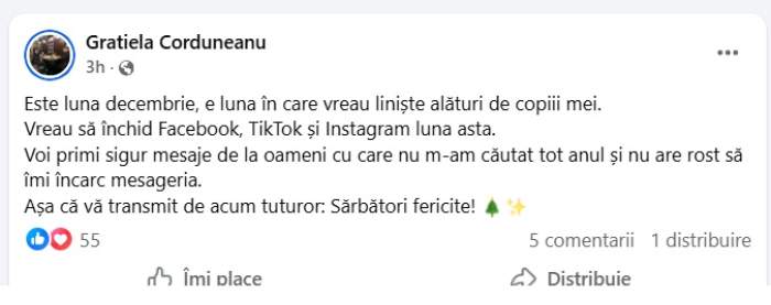 Mesajul Grațielei Corduneanu la câteva ore după ce Adrian Corduneanu s-a predat la poliție. Bărbatul a fost arestat preventiv pentru 30 de zile