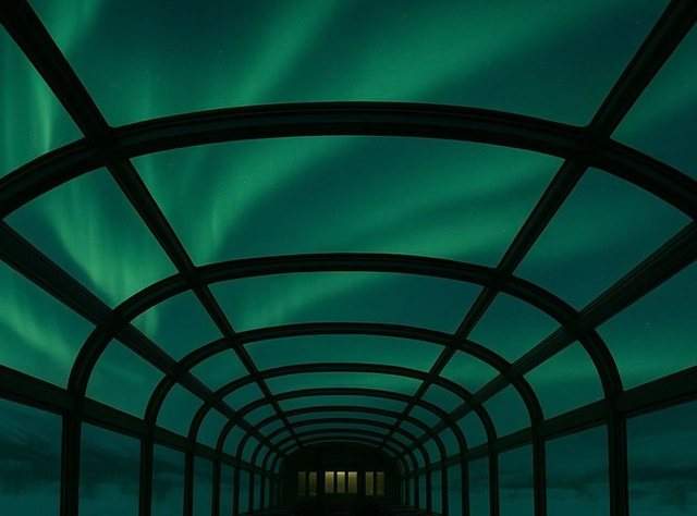 tren panoramic nocturn din care poate fi admirată aurora boreală
