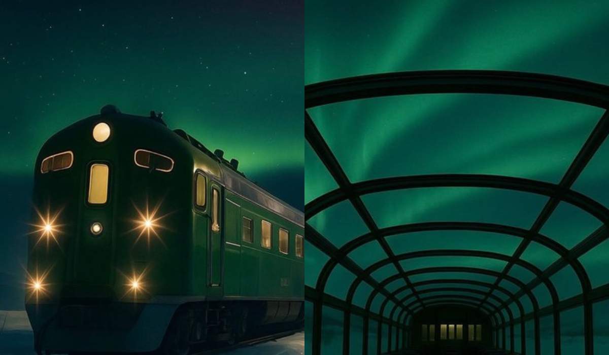 tren panoramic nocturn din care poate fi admirată aurora boreală