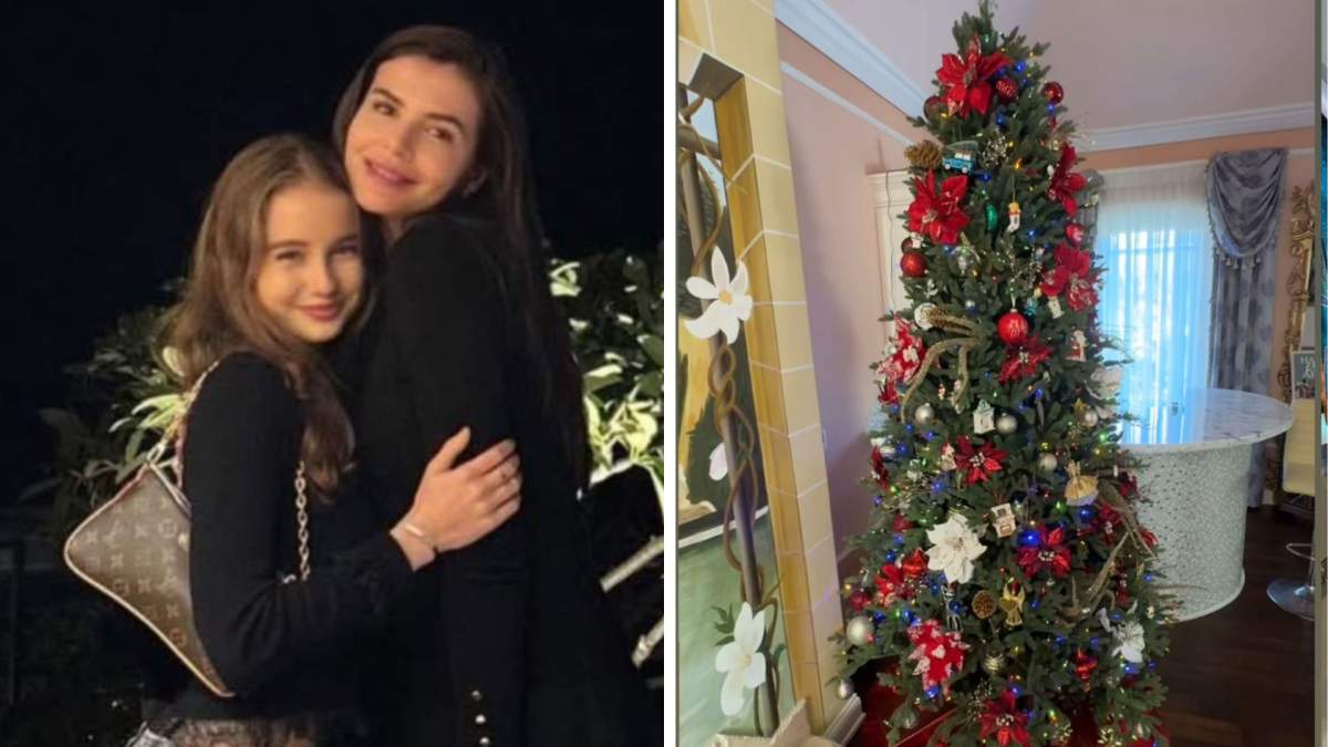 Colaj foto Monica Gabor, Irina Columbeanu și bradul lor