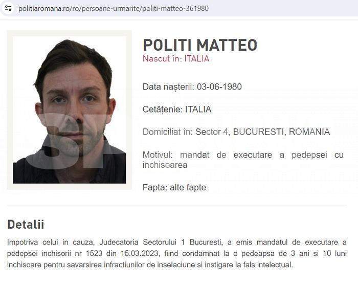 Urmăritul internațional Matteo Politi joacă tare! Zi decisivă pentru falsul estetician fugit în Italia