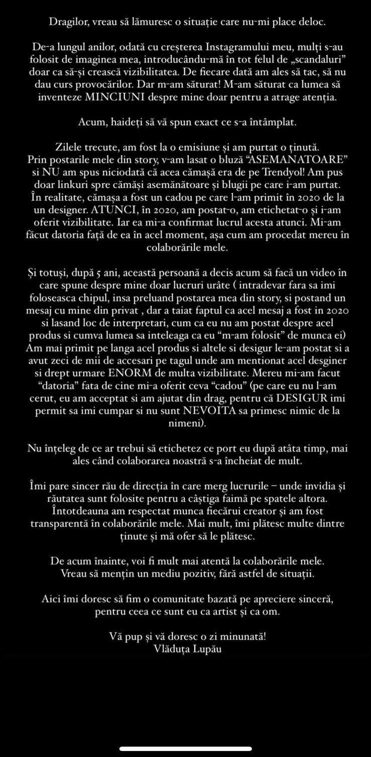 Vlăduța Lupău, reacție dură după ce un designer s-ar fi folosit de imaginea ei. De ce s-au contrazis la cinci ani de la colaborare