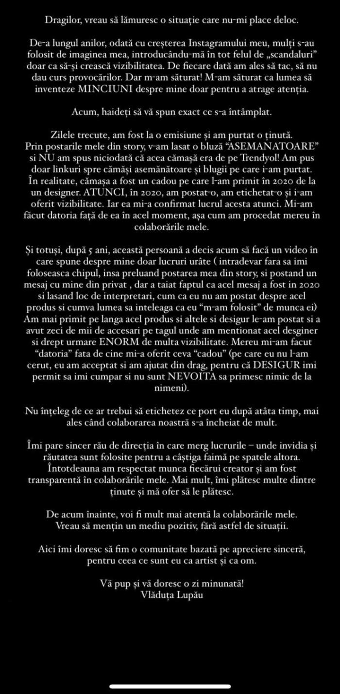 Vlăduța Lupău, reacție dură după ce un designer s-ar fi folosit de imaginea ei. De ce s-au contrazis la cinci ani de la colaborare